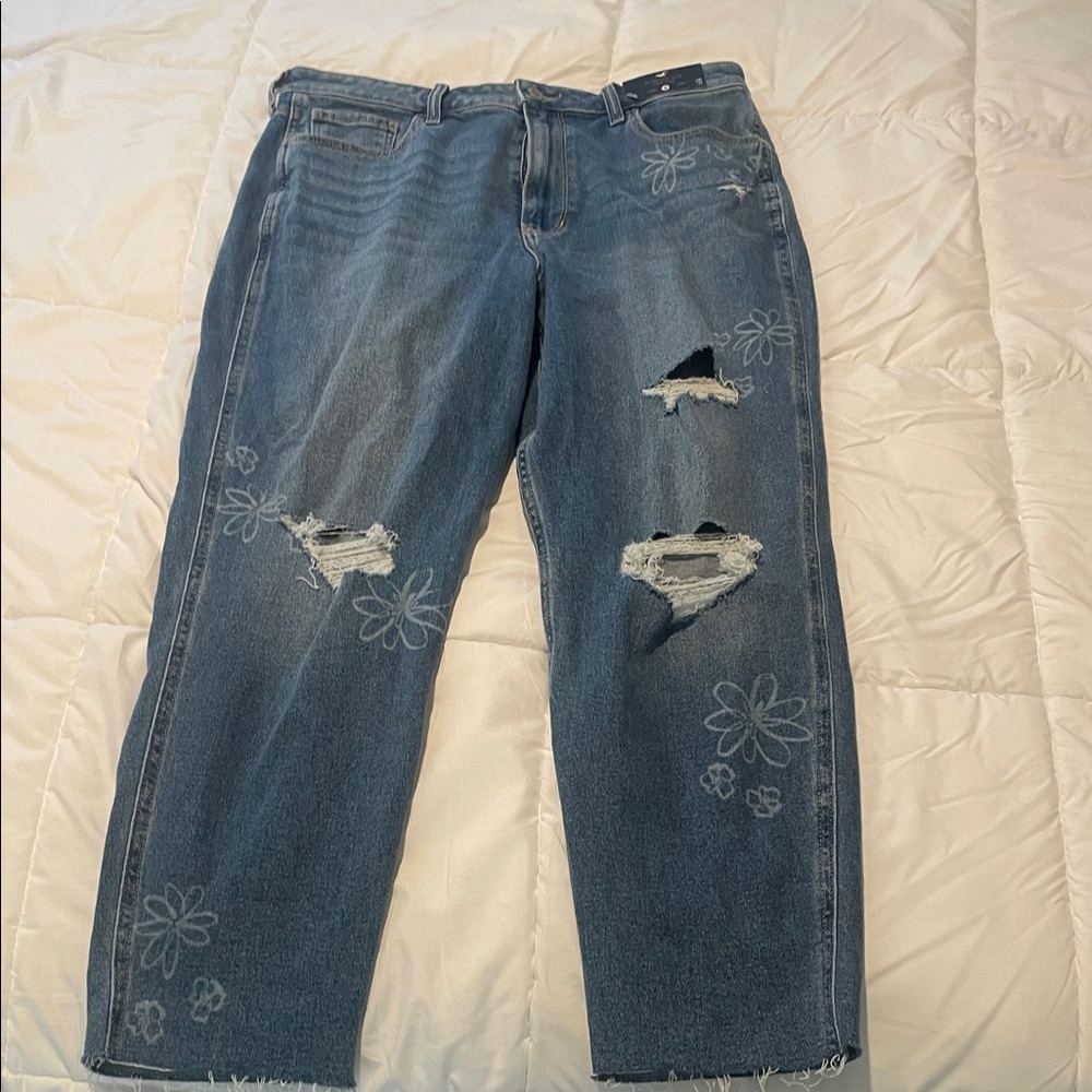 Hollister Blue Distressed Floral Jeans